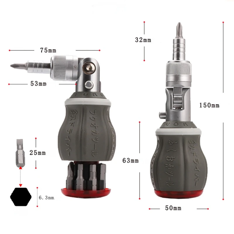 Cacciavite a cricchetto multifunzionale 180 gradi 8-in-1 angolo regolabile manutenzione domestica mini set di cacciaviti a cricchetto rapido