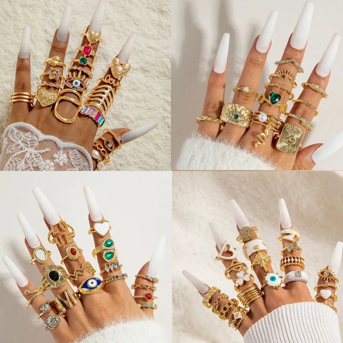 

Women's Retro Alloy Joint Ring Set Geometric Twist Hollow Snake-Shaped Imitation Pearl Stacking Ring