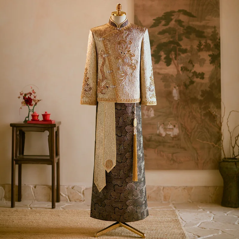 

Мужской костюм Xiuhe для мужчин, традиционный костюм жениха в китайском стиле, древний костюм Тан, свадебный костюм, китайское мужское торжественное платье