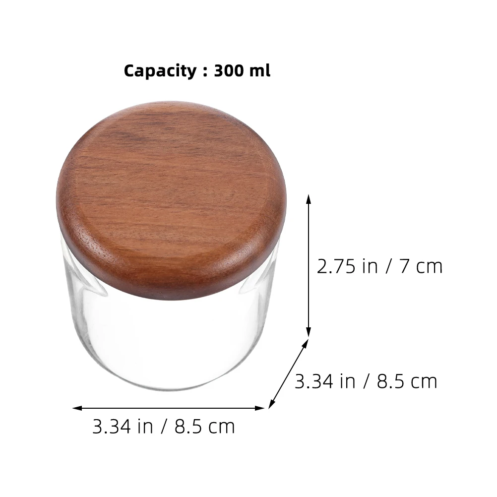 

Glass Food Storage Container 300ml Small Transparent Sealed Canister Kitchen Wood Lid Airtight Candy Tea Sugar Holder Jar