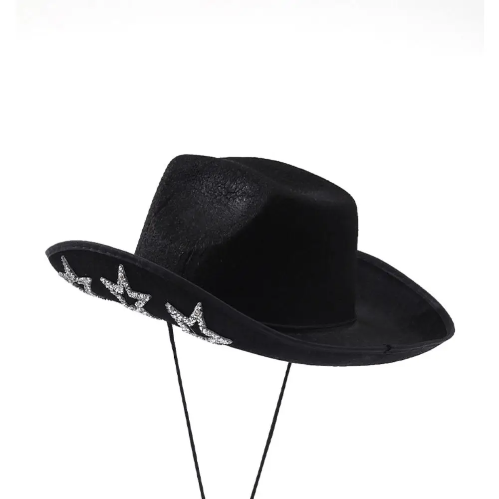 

Classic Shiny Western Cowboy Hat Wide Brim Star Glitter Cowgirl Hat Punk Cap Top Hat Girl
