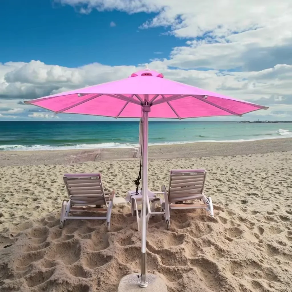

Factory Customized 2.7m Aluminum Frame Patio Garden Outdoor Beach Umbrella for Hotels Gardens Base Included