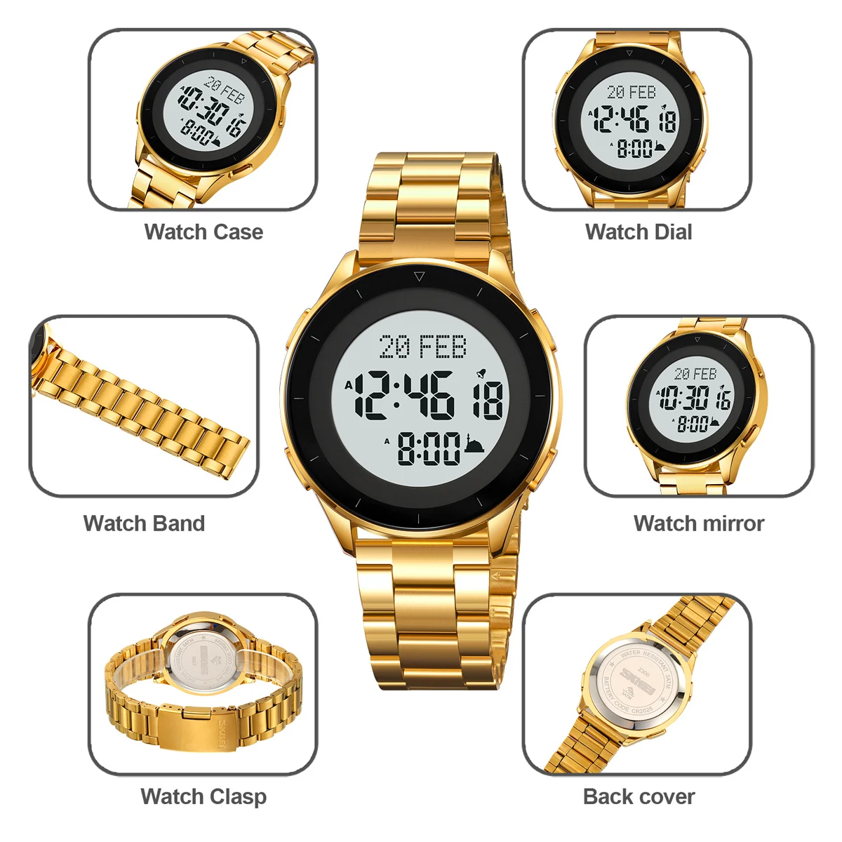 SKMEI Casual Countdown Stopwatch Digital Outdoor Sports Watch Male 3Bar Waterproof Wristwatch Alarm Clock EL Light Reloj Hombre