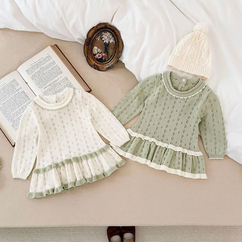 2025年秋新作 キッズ 長袖 透かし編みセーター 0-4歳 子供服 ベビー 女の子 無地 ニット プルオーバー セーター