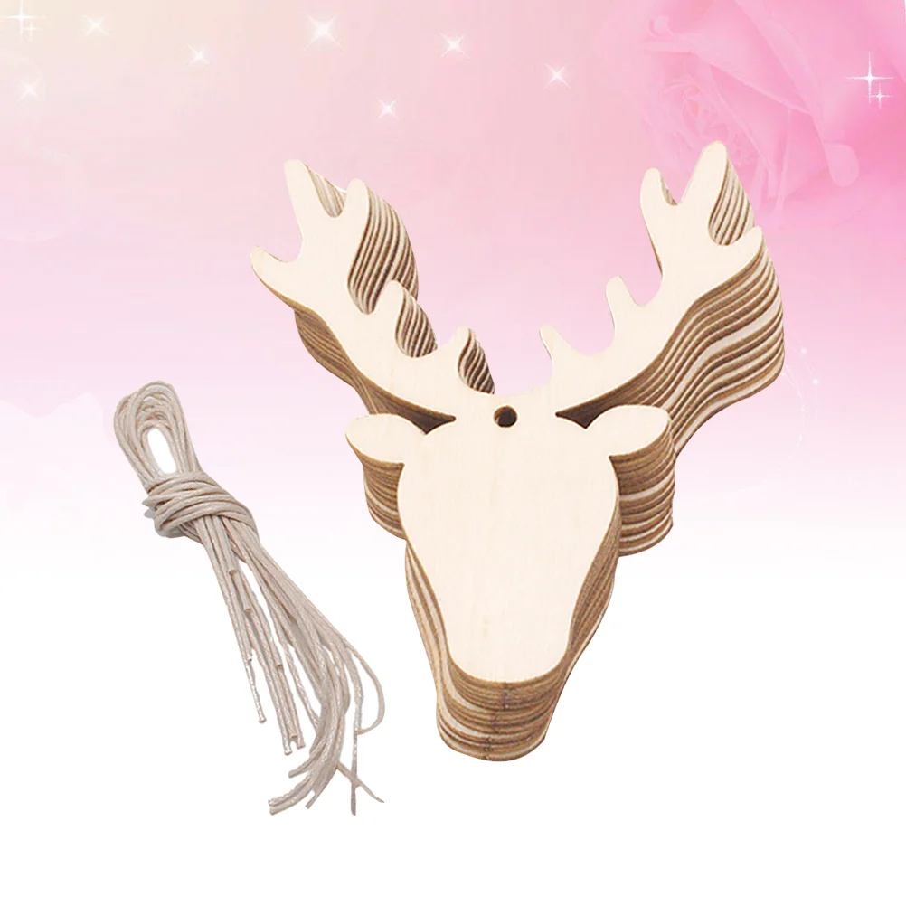 10 PCS Home Decorations Party Christmas Wooden Ornaments Deer Head Hanging Pendant Tags Embellishments DIY Bamboo Paintable