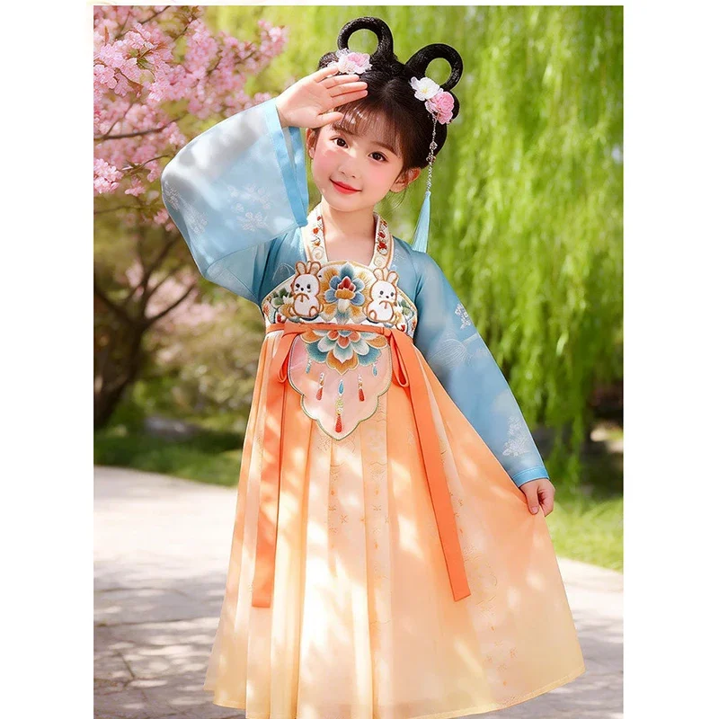 Girls Traditional Chinese Hanfu Dress Kids Rabbit Embroidery Tang Suit Ancient Costume for Cosplay Party 3-12Y 2026 Summer
