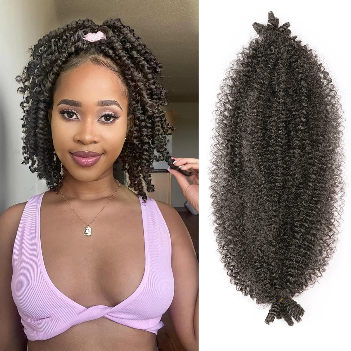 Extensions Capillaires Synthétiques, Tresses Afro Courtes, Crépues, Marley, 16 Pouces