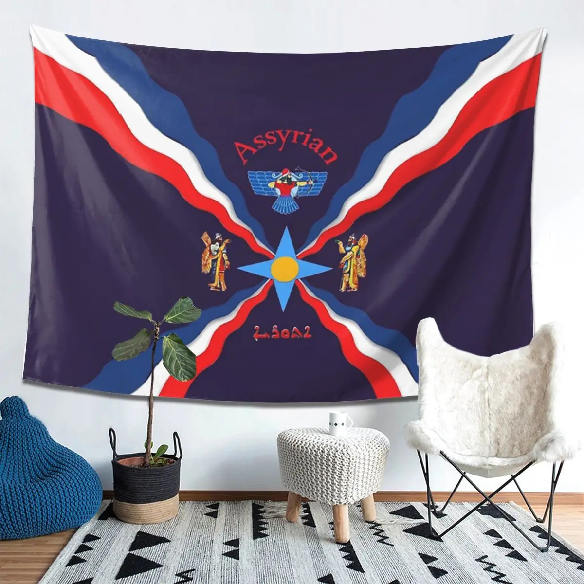 Luxury Assyrian Suryoyo Flag Tapestry Wall Hanging Aesthetic Home Decoration Tapestries for Dorm Room