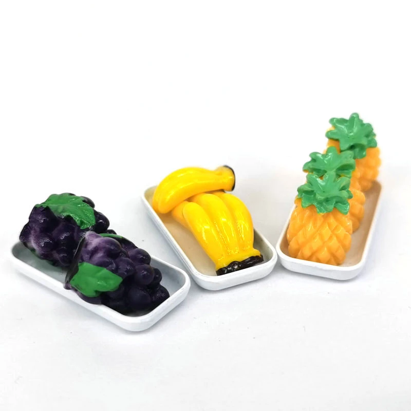 3 Stuks 1/12 Poppenhuis Miniatuur Eetbord Borden Fruit Plaat Simulatie Mini Keuken Serviesgoed Decor Poppen Huis Accessoires Speelgoed