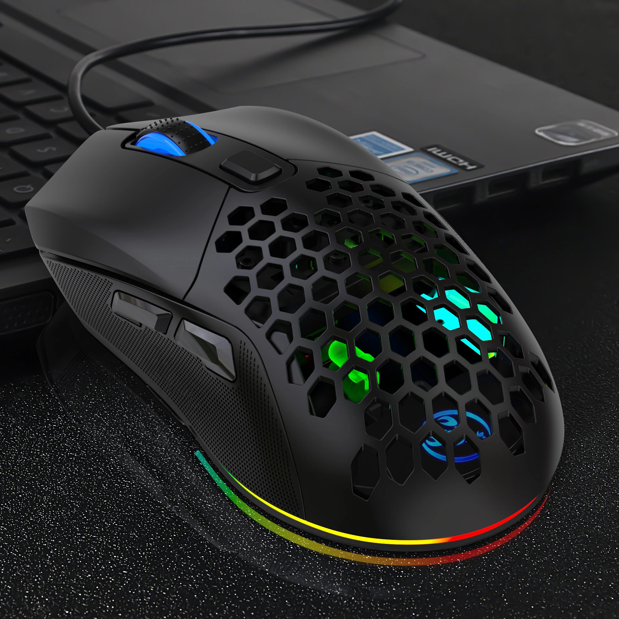 Gaming Mouse RGB Backlit Braid 7200CPI Adjustable Back Cover Replaceable Home Optical USB Wired  Game Mouse