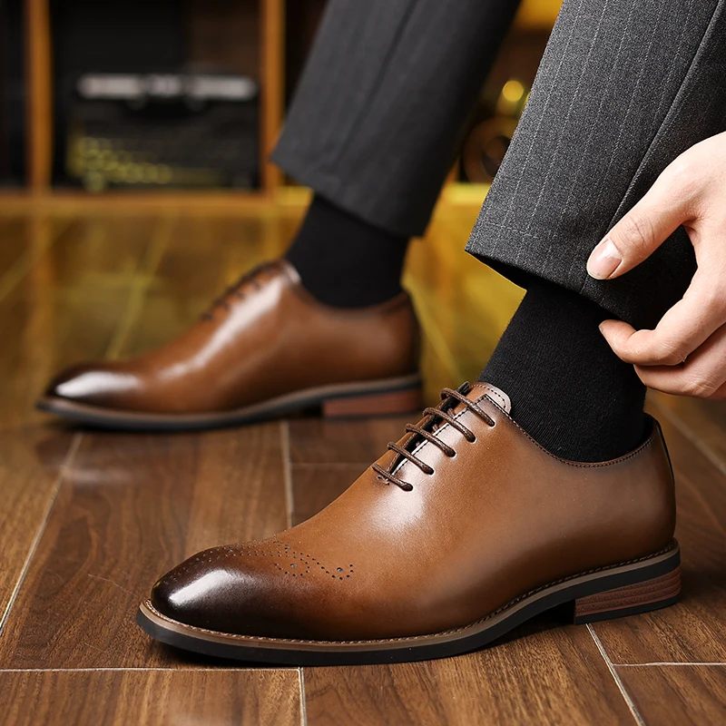 

Men's leather shoes Classic retro minimalist style Party Business Work Adult suit hot selling shoes Black Brown 37-48 New