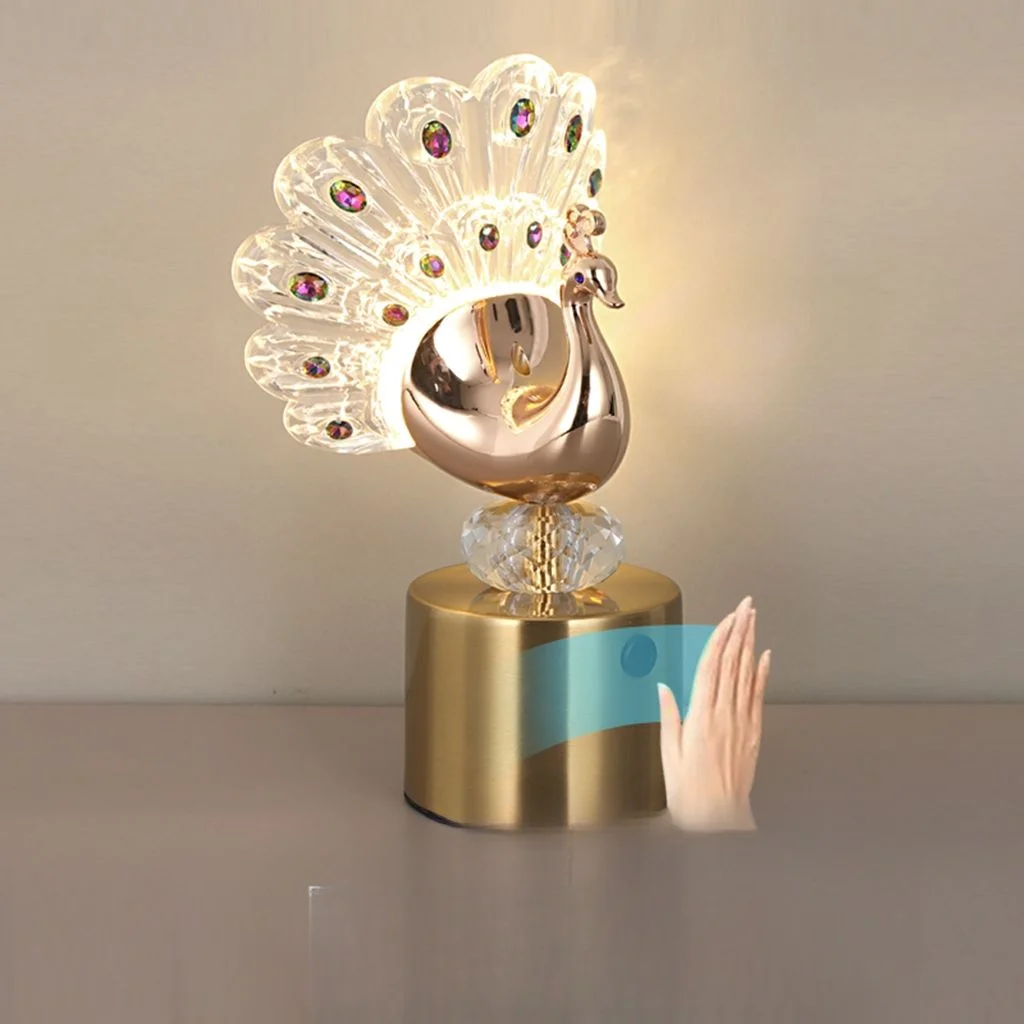 High end Peacock Table Lamp Bedroom bedside table light Romantic induction desk lamp for living room decoration