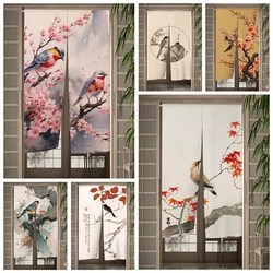 Chinese Traditional Flower Birds Door Curtain Ink Painting Japanese Doorway Curtains Kitchen Bedroom Hanging Partition Curtain