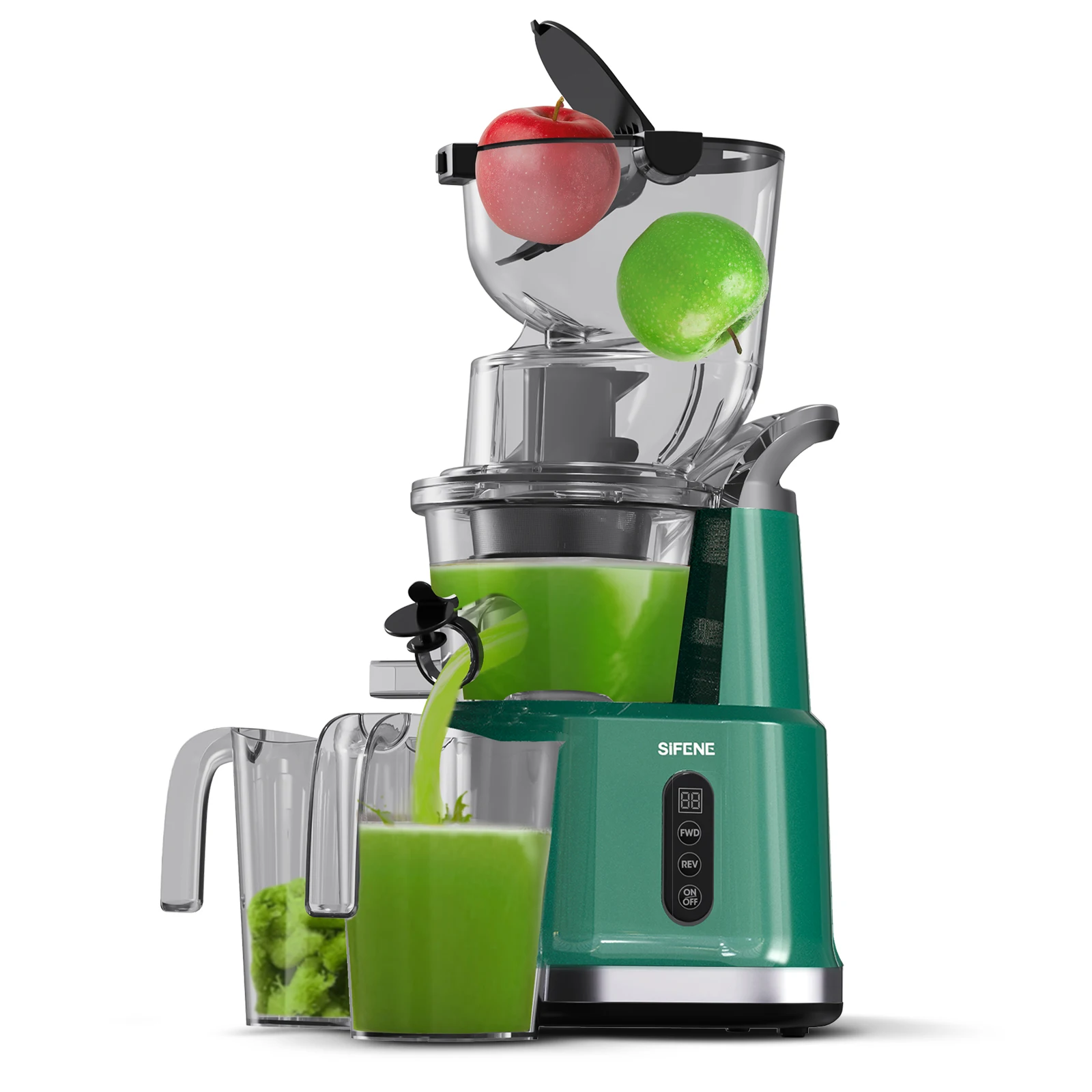 SiFENE Cold Press Juicer Machines, 83mm Big Mouth for Whole Fruit & Vegetable, Easy Clean, High Yield, Non-BPA, Green