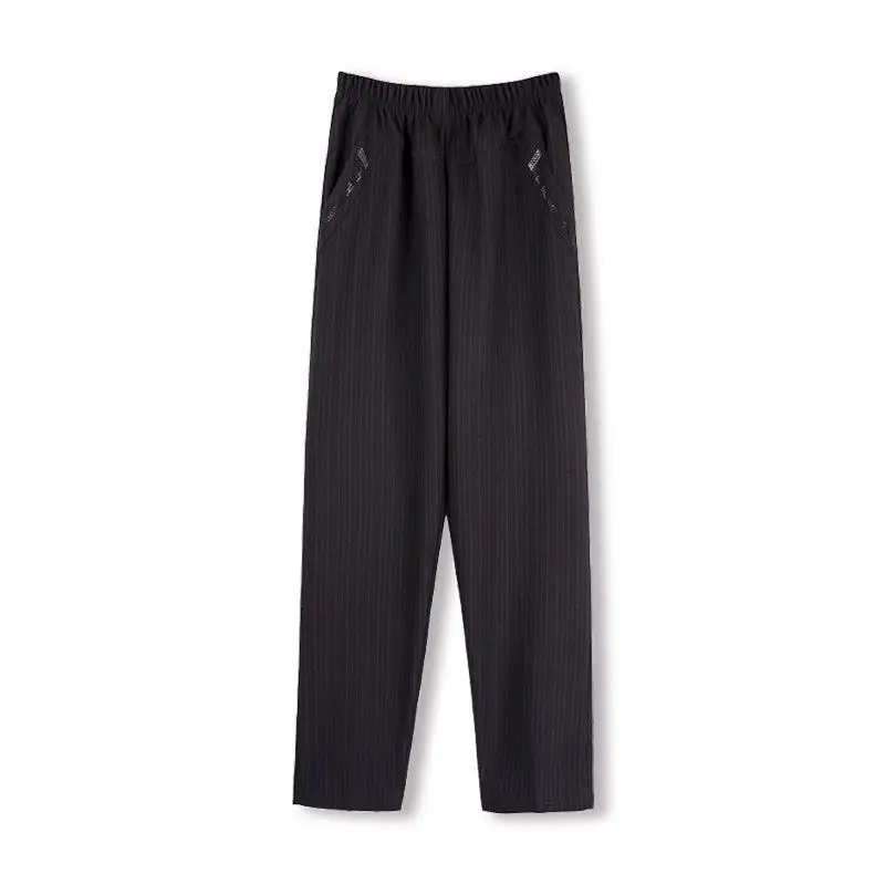 Minimalist New Summer Striped Plaid Women's High Waisted Elastic Diamond Pocket Fashionable Casual Loose Straight Leg Pants