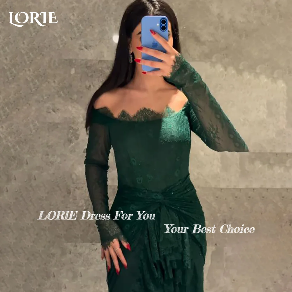 LORIE Lasce crepé sirena vestido de noche Sexy sin tirantes plisado ilusión vestido de graduación corsé tren hasta el suelo vestido de fiesta personalizado