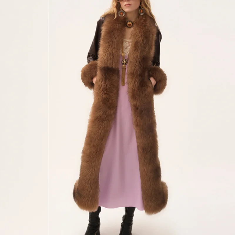 Moda mujer Otoño Invierno abrigo de piel sintética de alta calidad abrigo largo peludo suelto chaqueta cálida 2025 señora nueva prendas de vestir de calle alta