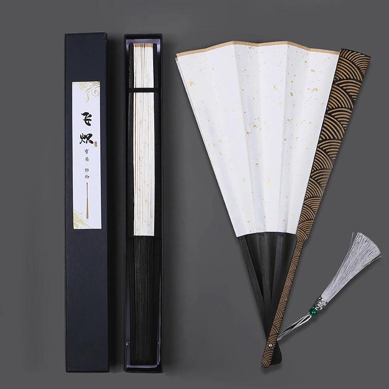 10 inch ocean wave pattern folding fan classical Chinese style engraving retro style folding