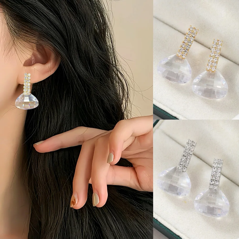 

Missvikki New Trendy Clear Waterdrop Pendant Earrings for Women Girl Fine Bridal Wedding Party Shiny Jewelry High Quality