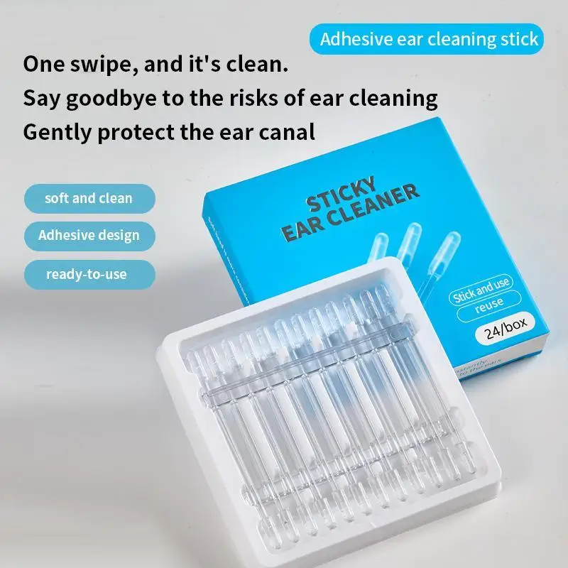 Ear Cleaning Silicone Sticky Sticks 24Pcs Soft Ear Wax Remover Picks Safe for Adult Children Use