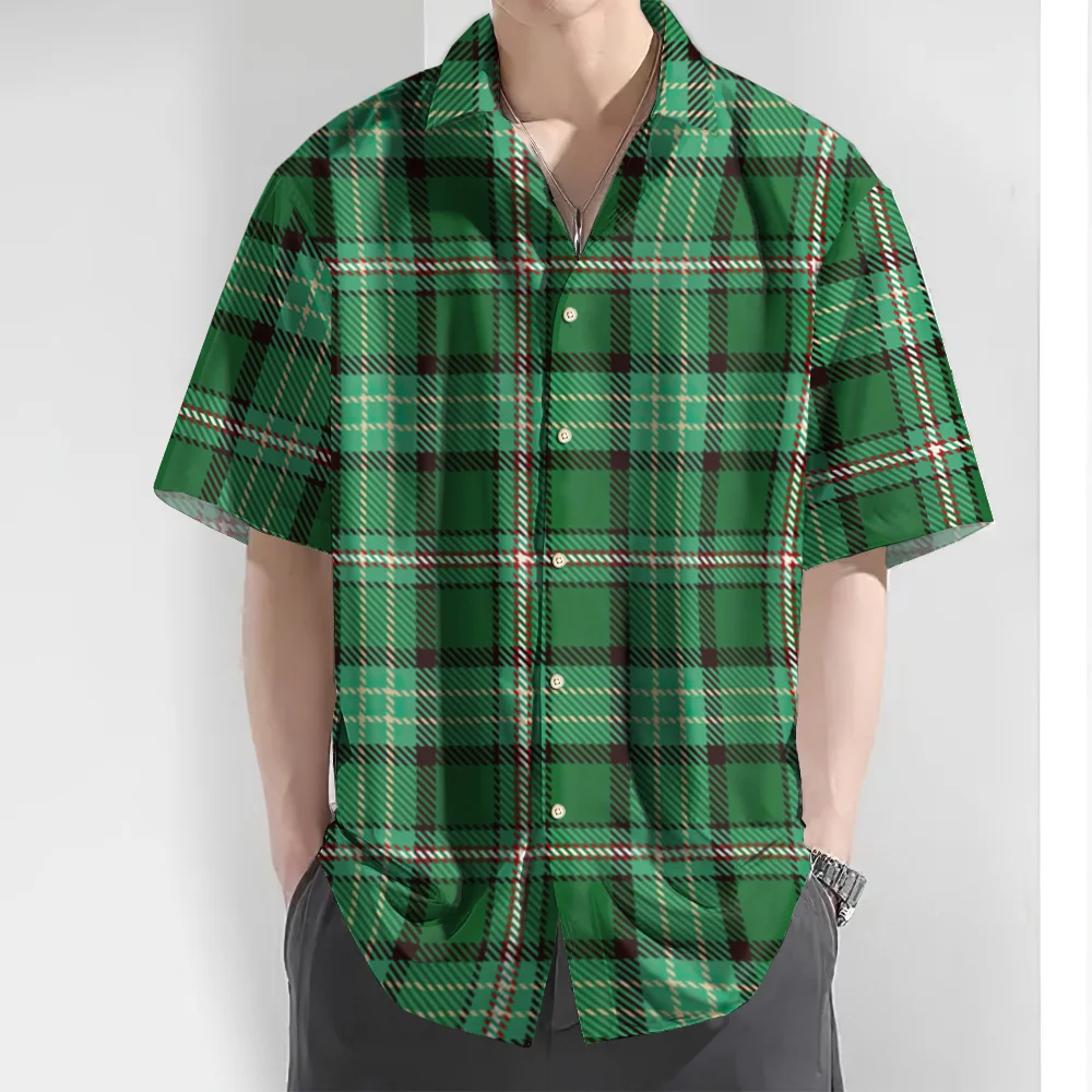 Casual Plaid Men's Short-Sleeved Shirt Loose Fit S-5XL Summer Daily Essential Basic Men's Shirts Fashion Lapel Men's Clothing