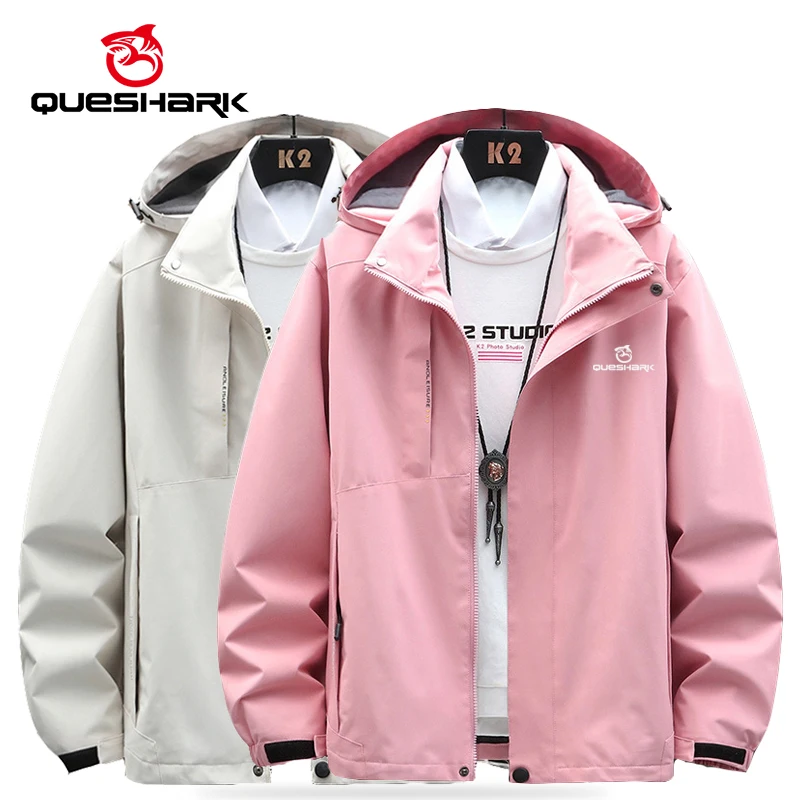 QUESHARK Women Softshell Camping Hiking Jacket Reflective Windproof Trekking Climbing Windbreaker Sport Coat Spring Autumn