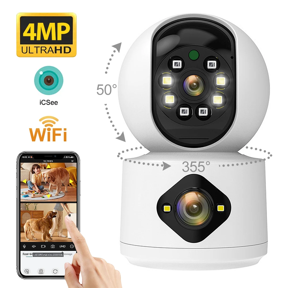 

4MP 2K WIFI камера домашней безопасности внутренняя камера наблюдения детский монитор для домашних животных купольная беспроводная PTZ IP-камера с автоматическим отслеживанием P2P ICsee