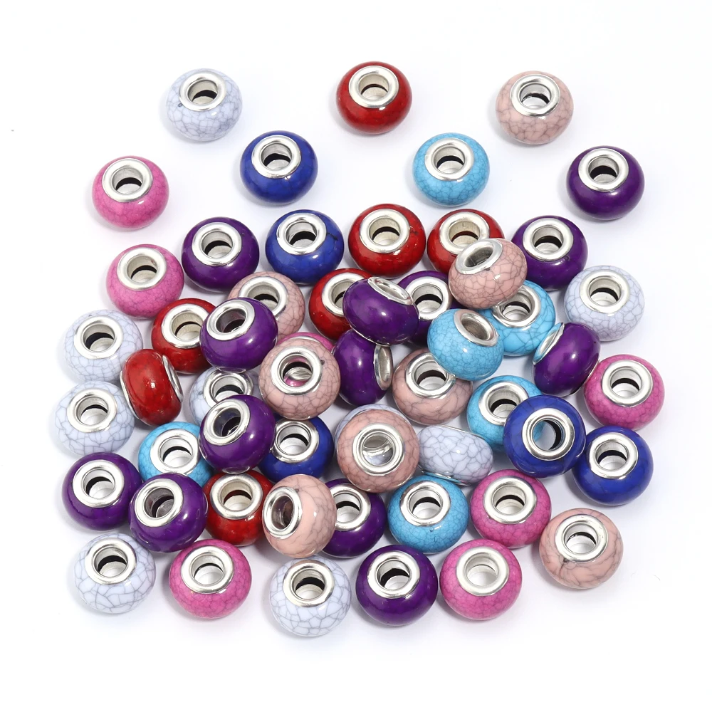 20pcs 14mm Resin Beads Colorful Imitation Stone Texture Large Hole Bead for DIY Charms Bracelet Jewelry Making Material Supplies