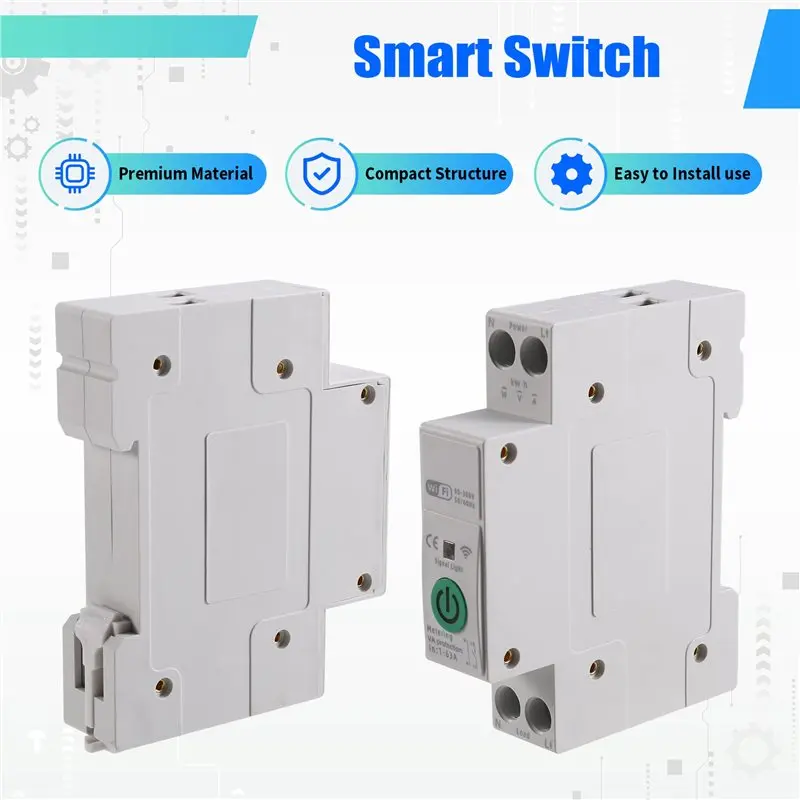 B04C-Overload Protection TUYA Wifi Smart Switch Energy Meter 63A 1P+ N Kwh Metering Monitoring Circuit Breaker Timer Relay MCB