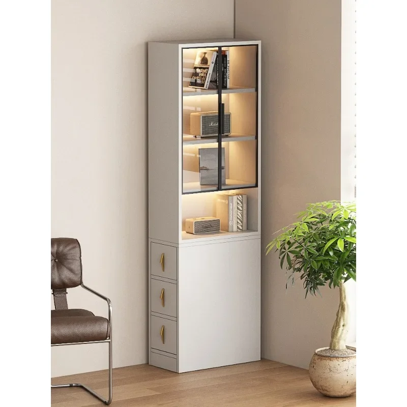 Side pull-out cabinet Sofa side cabinet Solid wood side corner crevice Glass door corner narrow  Bookcase locker