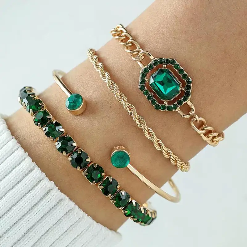 3-5 Stück/Set Luxus-Strass-Kristall-Armbänder, Modische Geometrische Quadratische Verstellbare Manschettenarmbänder, Schmuckset Geschenk – Detail 4