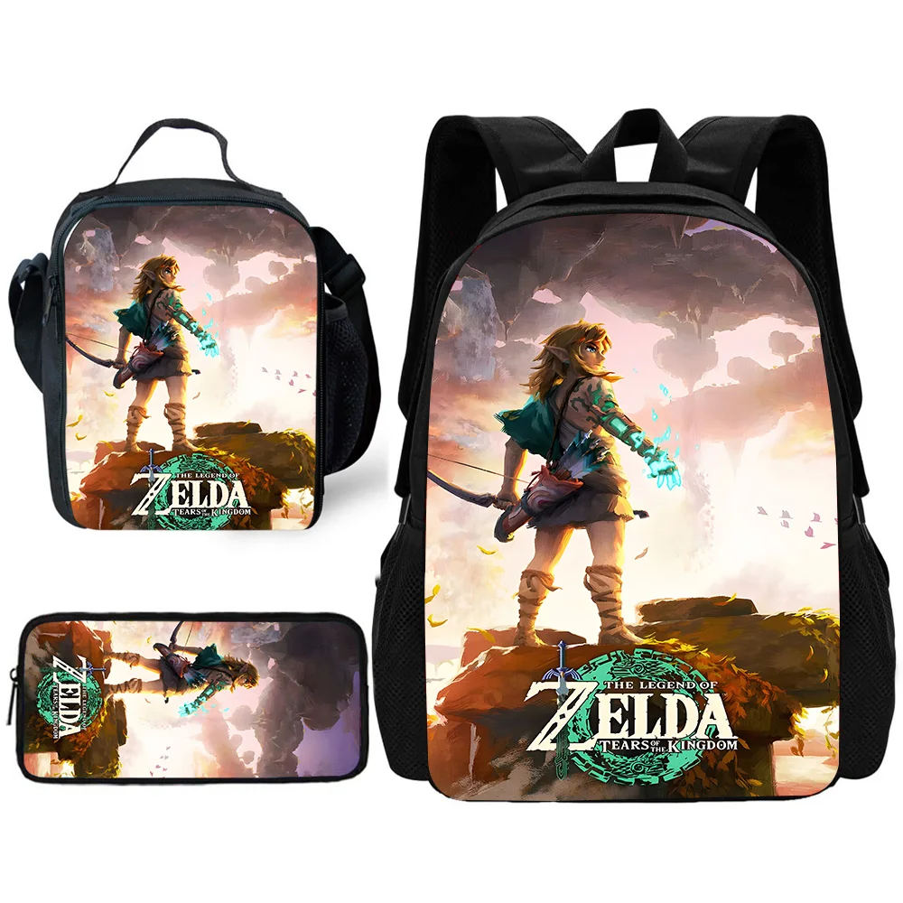 3 pcs set Hot Game The Legends of Zeldas Child School Backpack with Lunch Bags Pencil Bags School Bags for Boys Girls Best Gift