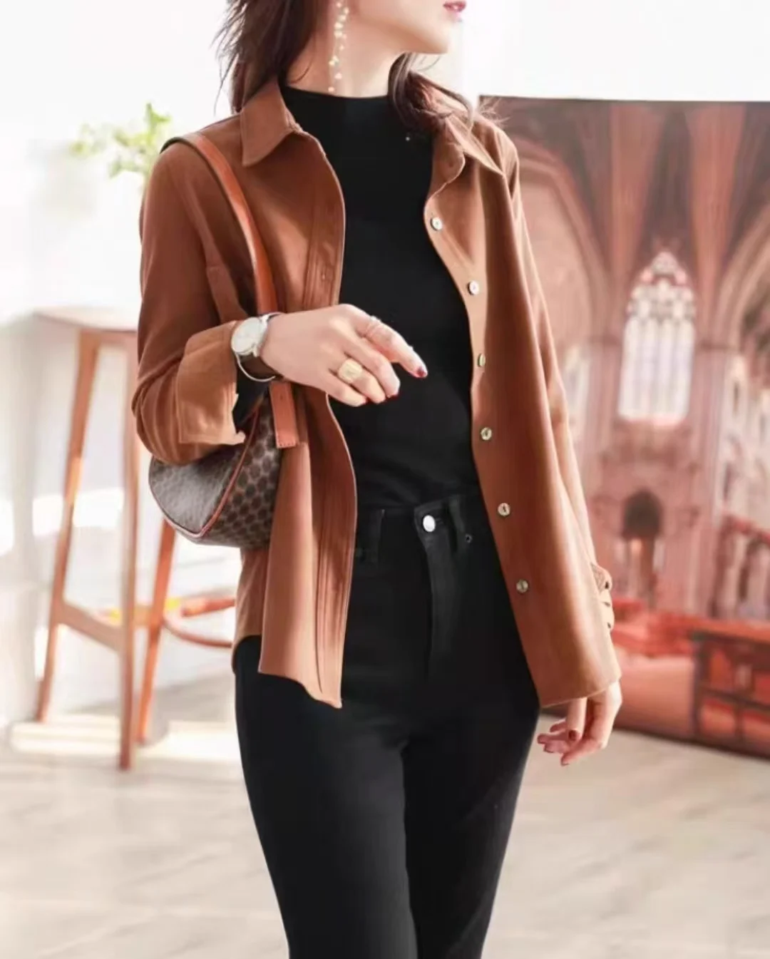 قمصان سروال قصير للنساء بلون واحد كل مباراة بولو الرقبة موضة واحدة الصدر الخريف الشتاء جيوب بلوزة الملابس النسائية