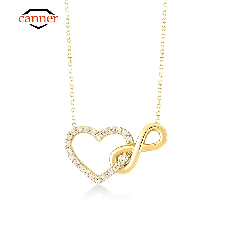 CANNER Real 925 Sterling Silver Necklace Infinity Love Heart Hug Zircon Chain Clavicle Necklaces for Women Wedding Jewelry Gifts