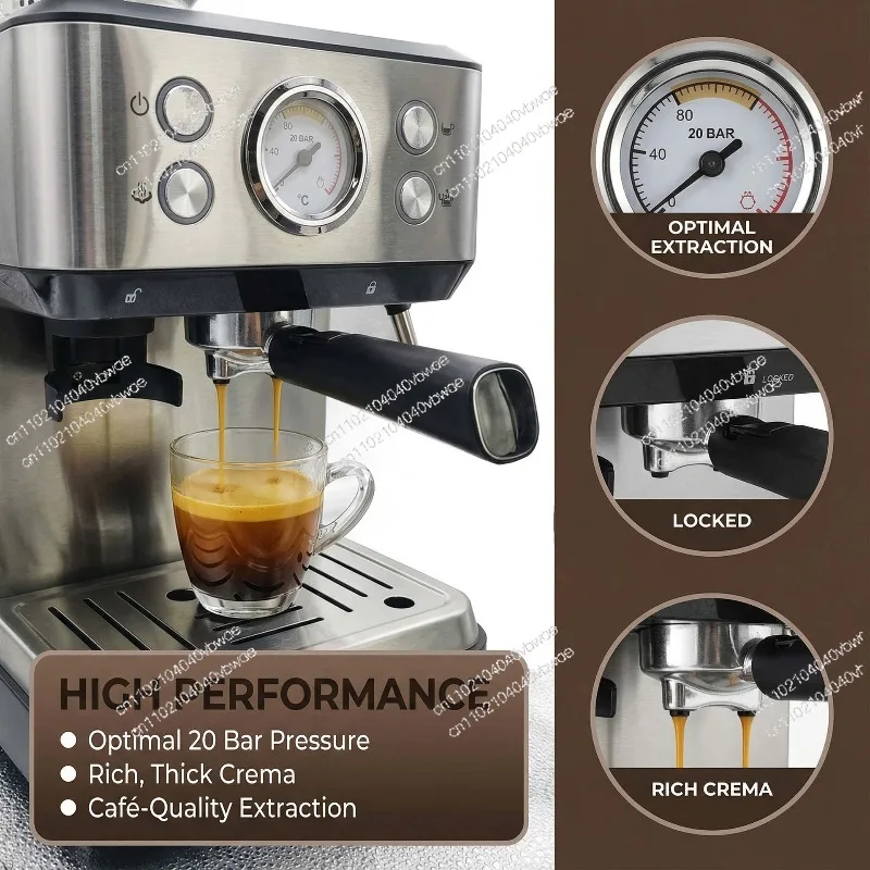 1.6L Automatic Automatic Grinding Drop Italian 20 Pa Steam Coffee Machine Grinding Milk Foam Integrated Coffee Machine