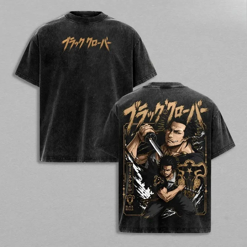 Yami Sukehiro Print T-shirt Black Clover Anime Clothing Men Women Cotton Tshirts Vintage Washed Tee Harajuku Oversized T Shirt