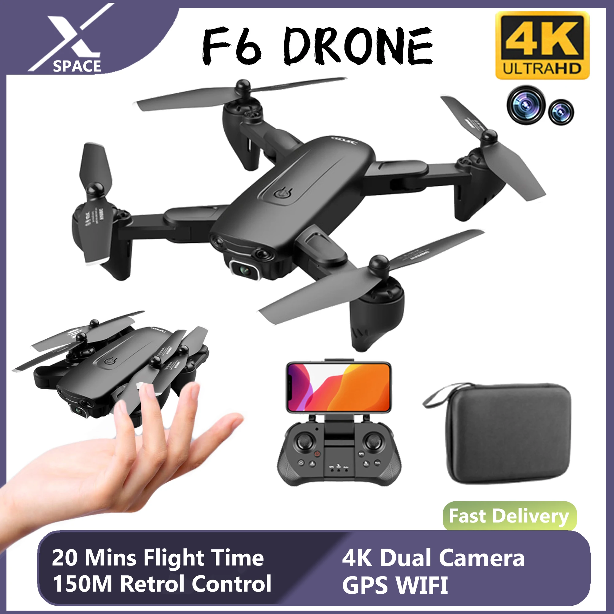 F6 Drone RC 4K HD Dual Camera Wifi Fpv Professional Aerial Helicopter Foldable Quadcopter Dron Remote Control Adult Toys GiftS