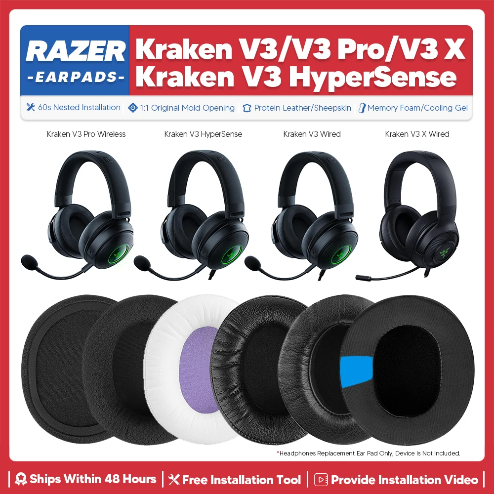 استبدال بطانة للأذن ل Razer Kraken V3 Pro X V3 HyperSense سماعة اكسسوارات الأذن وسادة رغوة الذاكرة الأذن أكواب