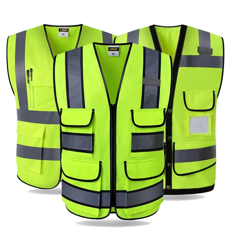 High Vis Safety Vest Fluorescent Yellow Gilet Construction Traffic Worker Workwear Logo Printing for Over 5 Pieces