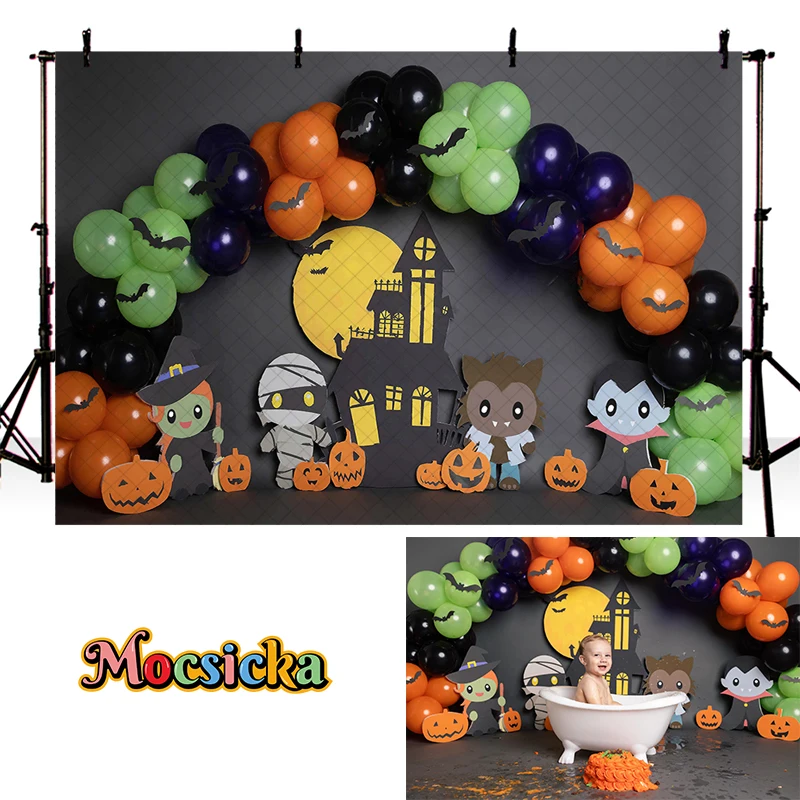 Mocsicka Halloween Backdrop For Baby Child Portrait Photography Background Cake Smash Birthday Party Pumpkin Spooky Decor Props