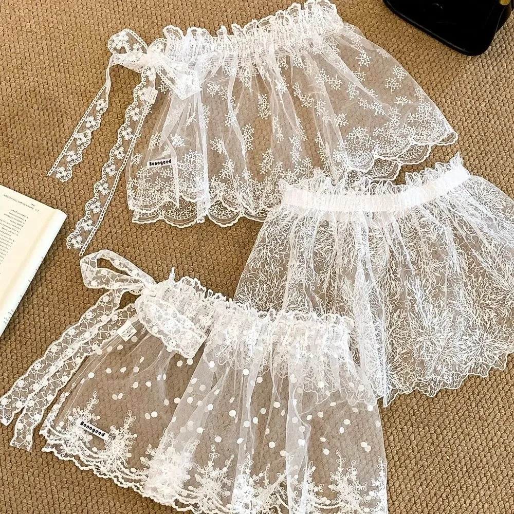 

French Lacing Lace Mini Skirt Irregular Hemline Y2K Streetwear Lace Up Ruffles Skirt Embroidery Harajuku Ruched Skirts