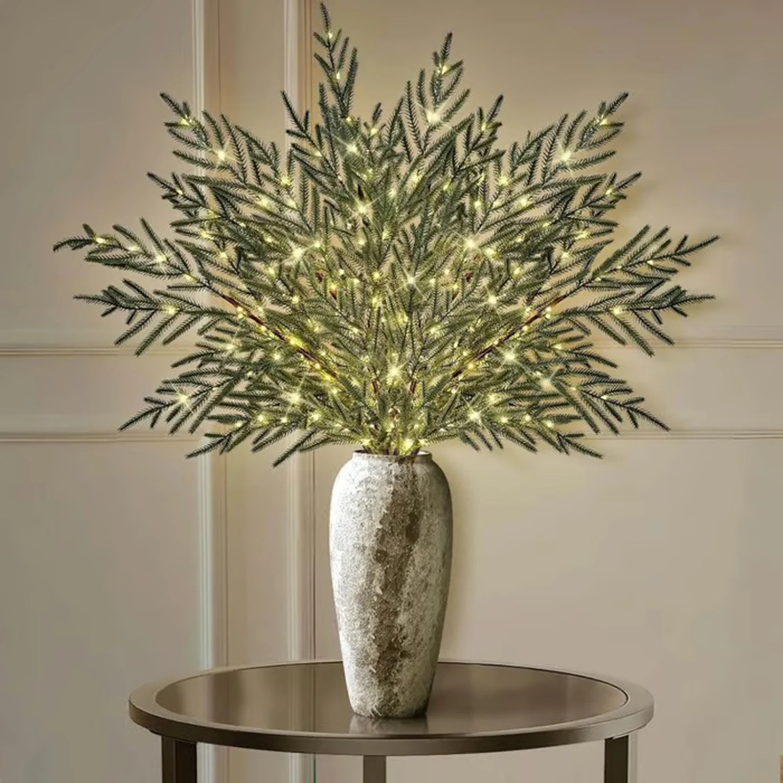 LED عيد الميلاد فروع الصنوبر نورفولك ديكور اصطناعي مع أضواء لقضاء عطلة زهرية المنزل شجرة عيد الميلاد زينة 1/2/4 قطعة