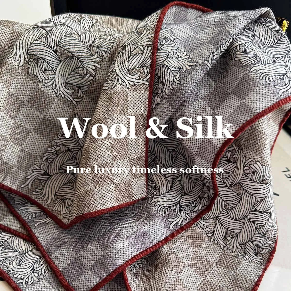 

82% Wool 18% Real Silk Scarf Retro Wrap Luxury Fashion Kerchief Hijab Shawl Women Headband Square Scarves Neckerchief Decoration