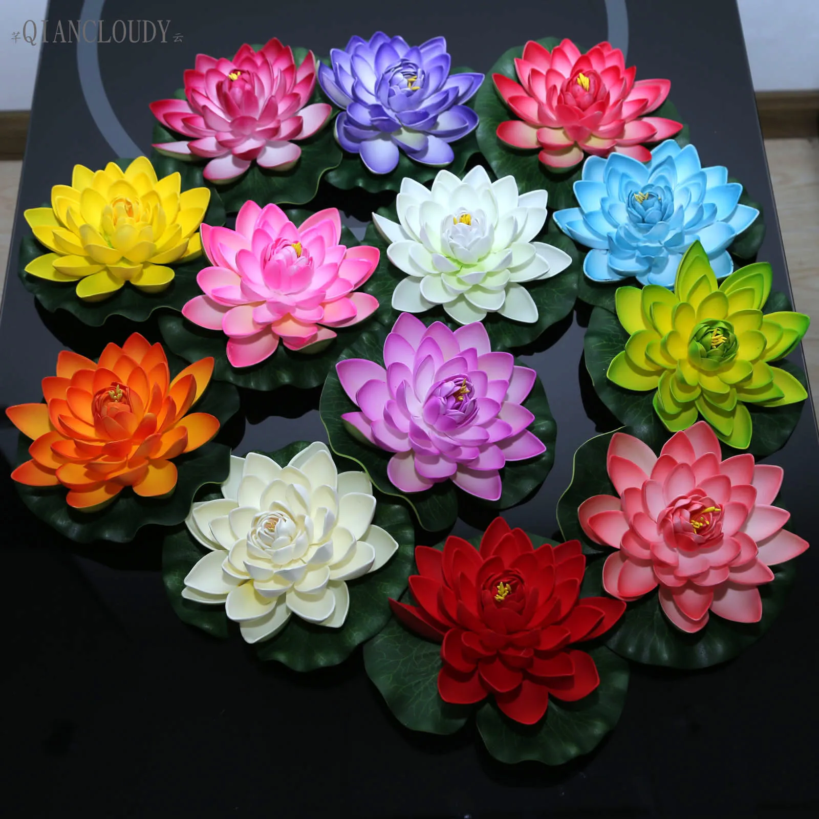 QIANCLOUDY 17cm Wedding Christmas Party Birthday Artificial Flowers Lotus Lily Leaf Pond Plants Floral New Year\'s Decor B12 Real