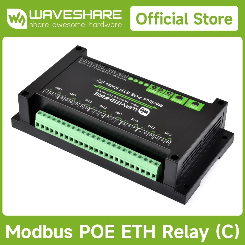Modbus POE ETH Relay (C) Dual Ethernet Ports 8-ch Relay Module Modbus RTU Protocol PoE Power Supply With Various Isolation