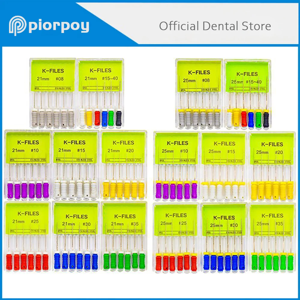 PIORPOY 6 sztuk/pudło korzeń Cannal Endo H pilnik K-FILE dentystyczny elastyczność Endo 21mm 25mm ze stali nierdzewnej narzędzia do instrumentów