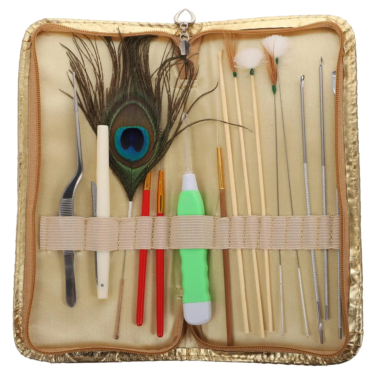 Ear Kit Goose Earwax Cleaning Tools Sticks Digging Home Ear Picks Hygiene Practical Premium Stainless Steel PU