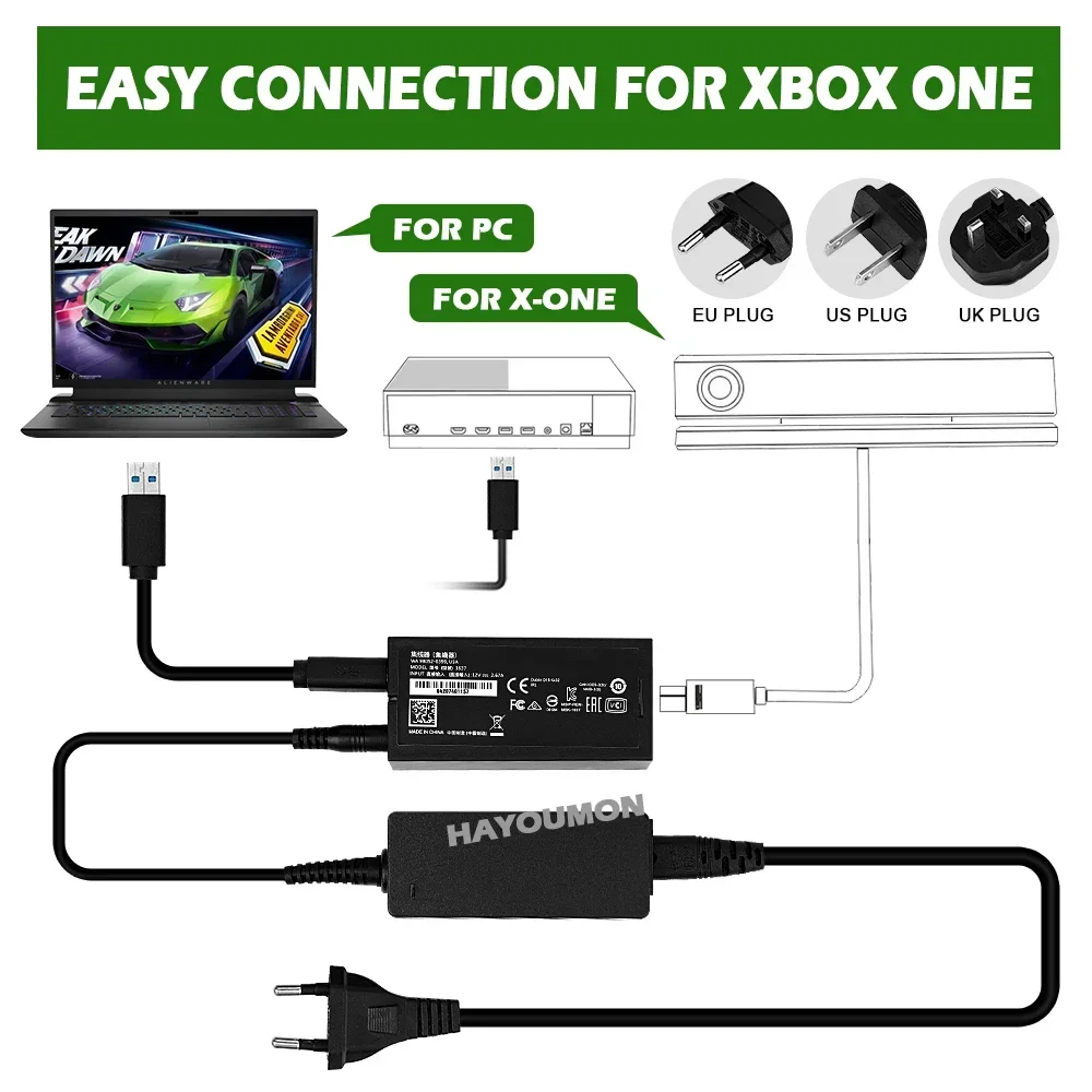 Adaptador de corriente con enchufe EU/US/UK, adaptador USB 3.0 Kinect para Xbox One/Xbox One Slim, fuente de alimentación para Xbox One X/accesorios de PC