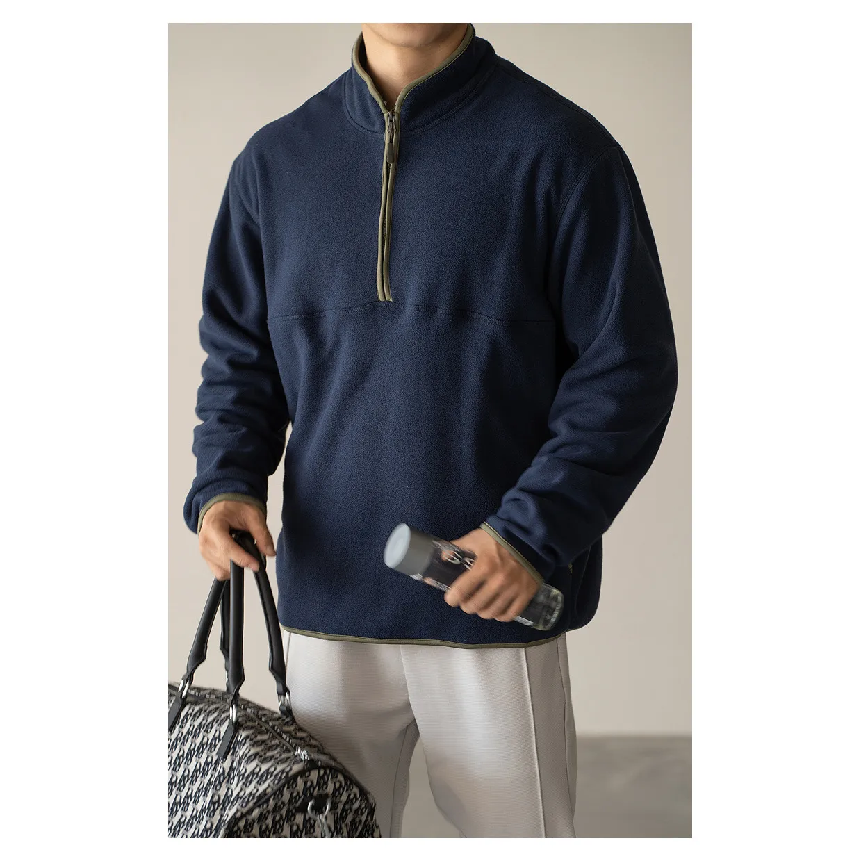 

Thickened Fleece Hoodie Sweatshirt Zipper Casual Long Sleeve Men's T-shirt Spring Business Gentleman Style Polyester Fabric