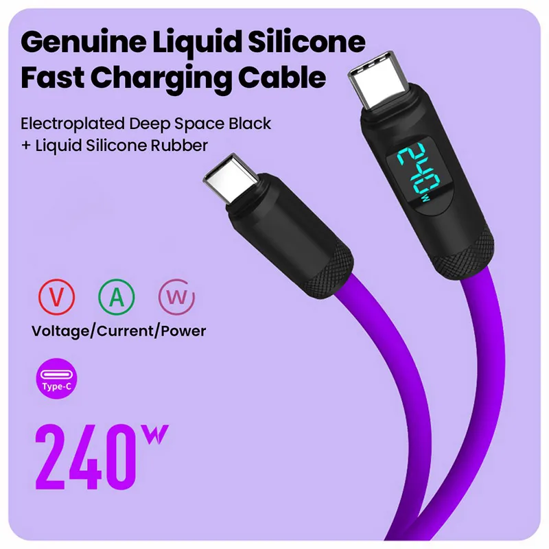 

PD240W Кабель для быстрой зарядки жидкого силикона Кабель цифрового дисплея типа C к типу C для iphone 15 16 17 Samsung Huawei Xiaomi